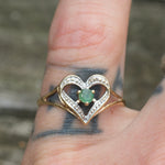 Vintage 10k Gold Green Garnet Heart Ring 7