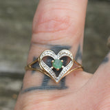 Vintage 10k Gold Green Garnet Heart Ring 7