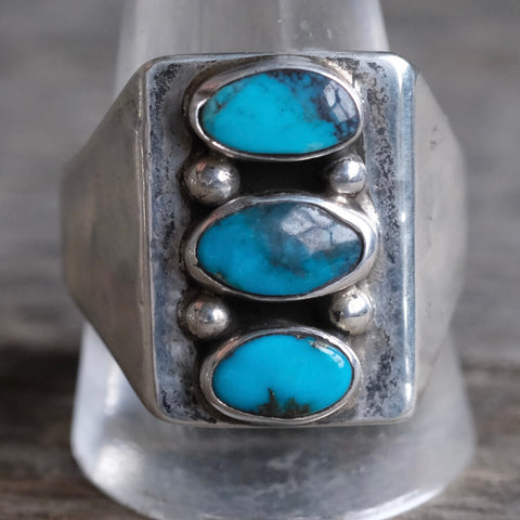 Vintage Sterling 3-Stone Turquoise Ring 12.5