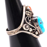 Vintage Sterling Turquoise and Coral Ring 8.5
