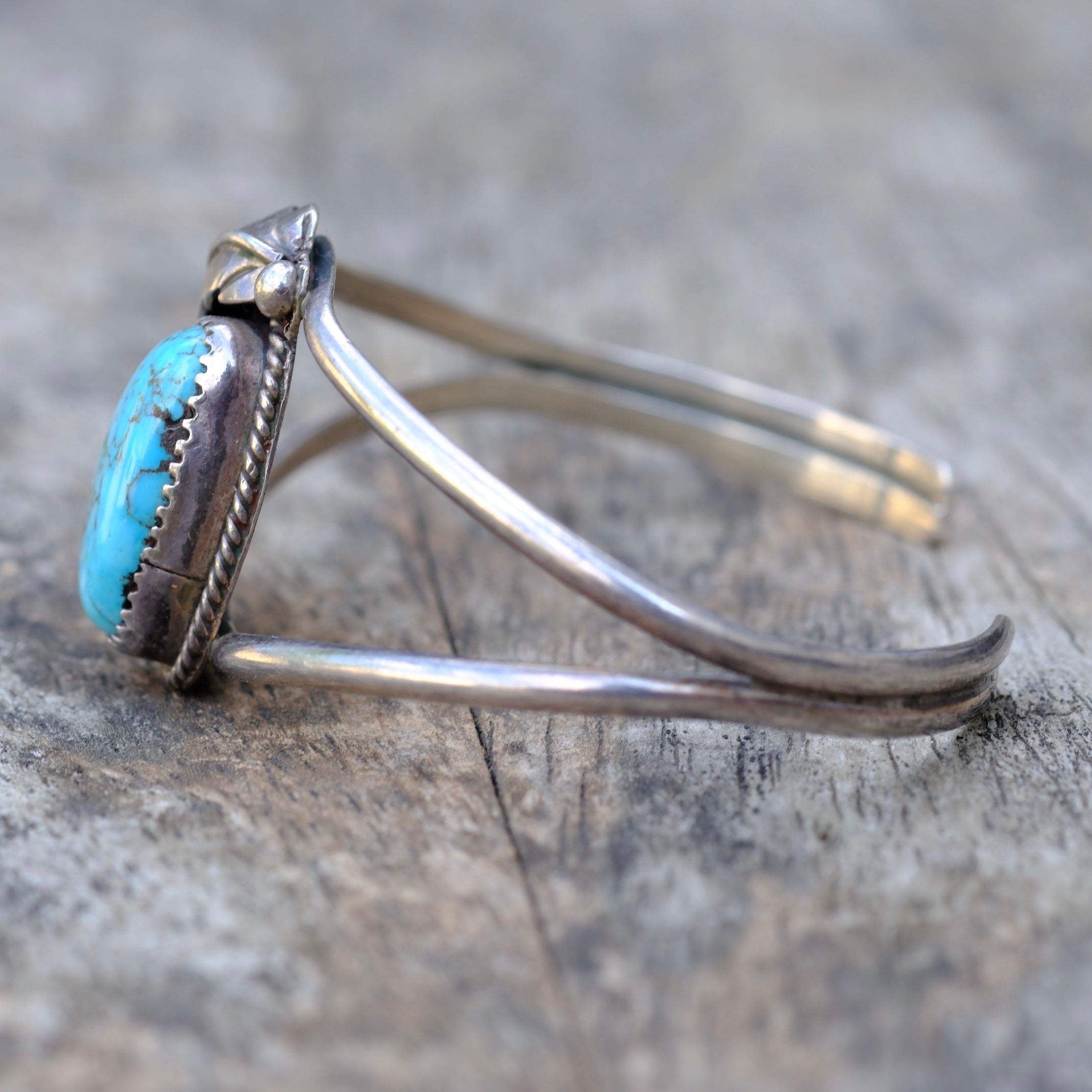 Vintage Sterling Turquoise Feather Cuff Bracelet