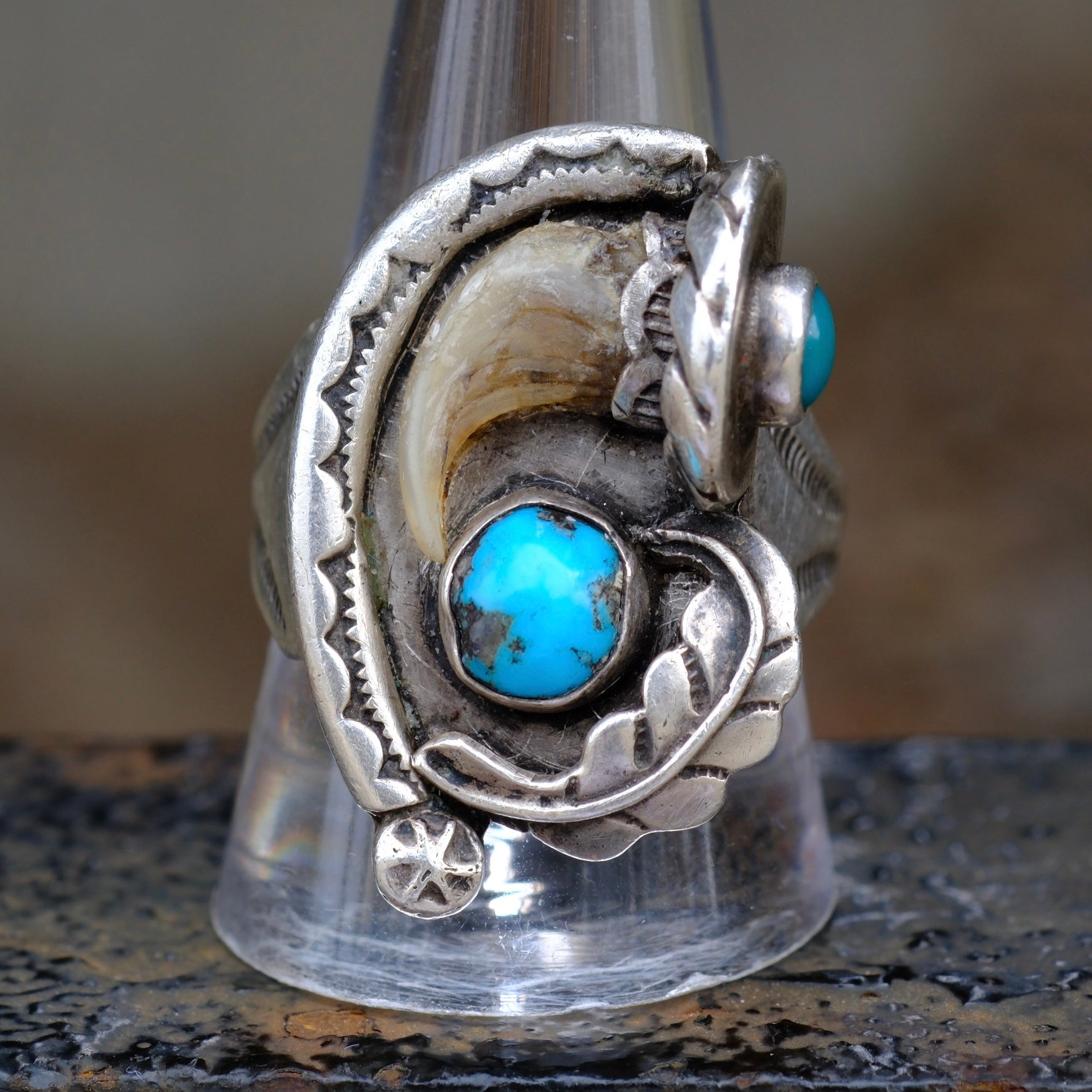 Vintage Sterling Turquoise Claw Ring 11.25