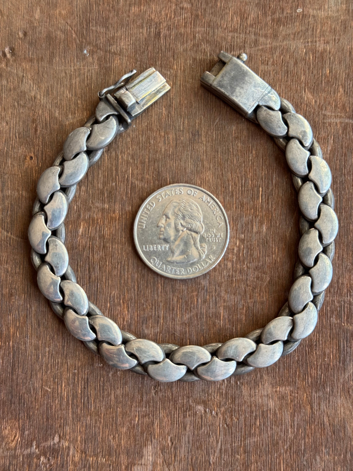 Vintage Sterling Silver 7.75” Modernist Link Bracelet