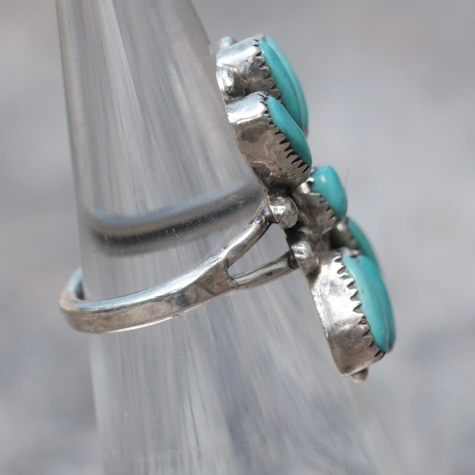 Vintage Sterling Turquoise Cluster Ring 4.75