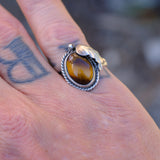 Vintage Sterling Tigers Eye Feather Ring 7