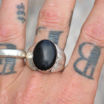 Vintage Sterling Ribbed Band Onyx Ring 12