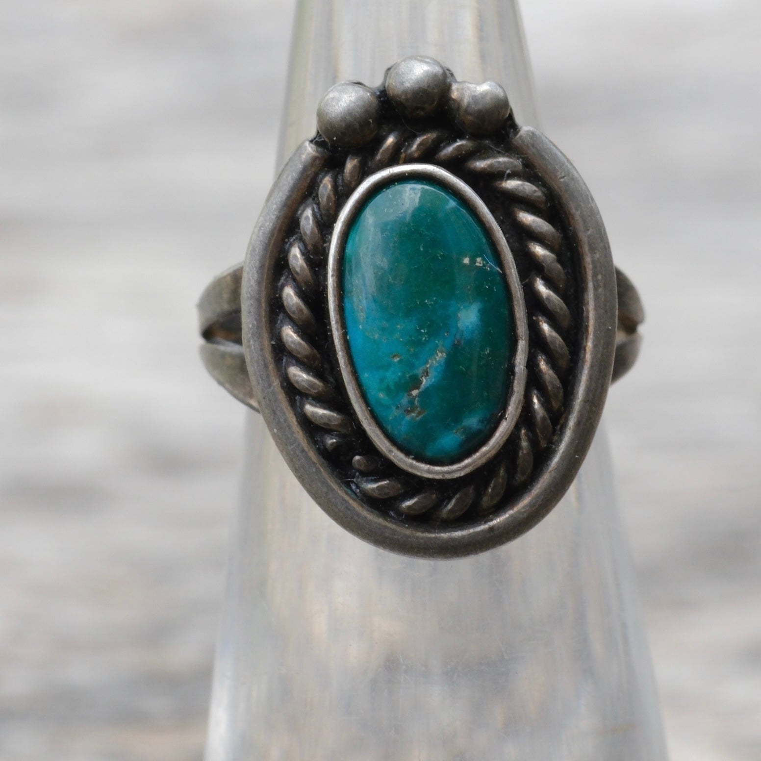 Vintage Sterling Turquoise Roper Ring 3