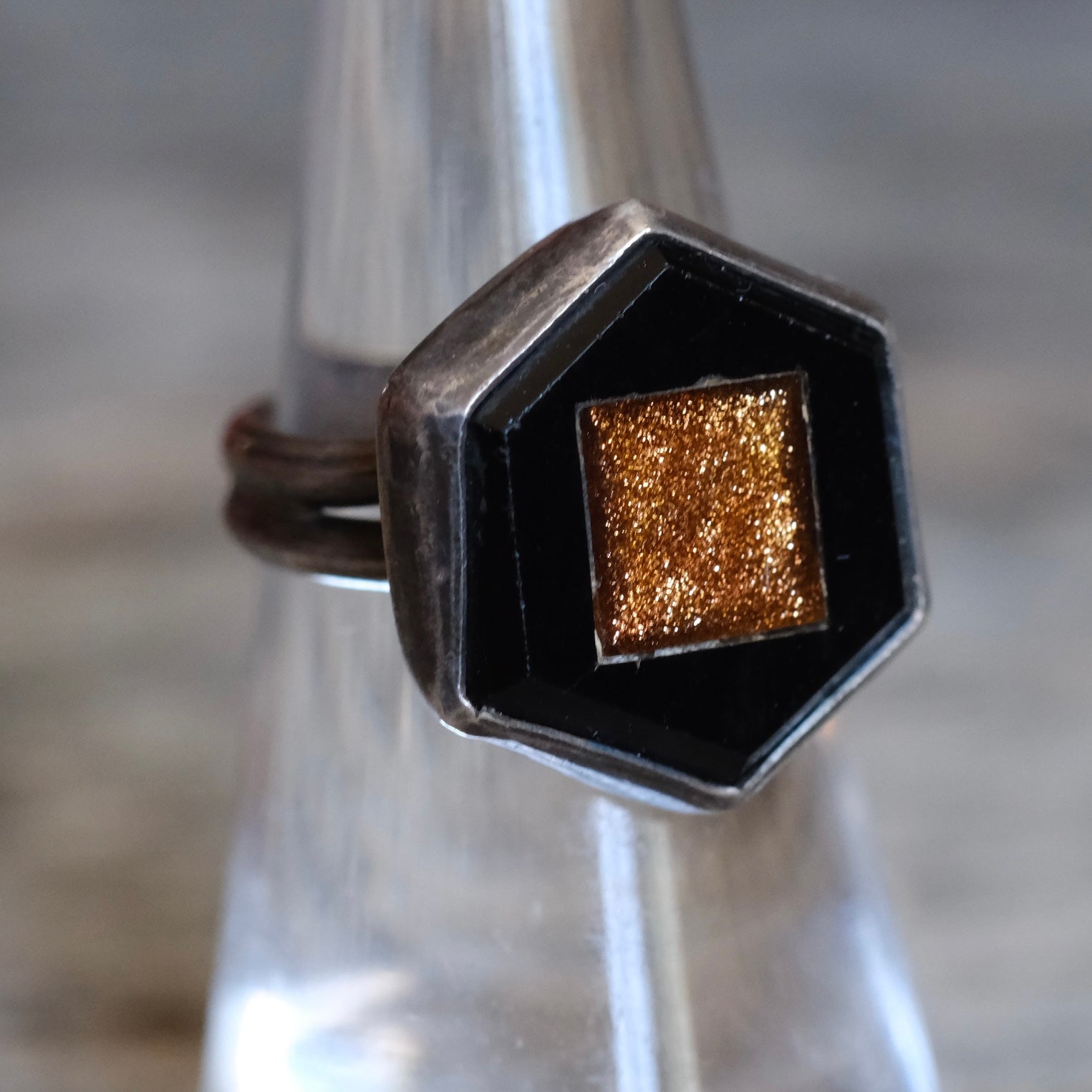 Vintage Sterling Goldstone Inlay Ring 5.75
