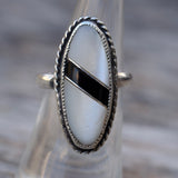 Vintage Sterling Onyx and Mother Of Pearl Inlay Ring 6