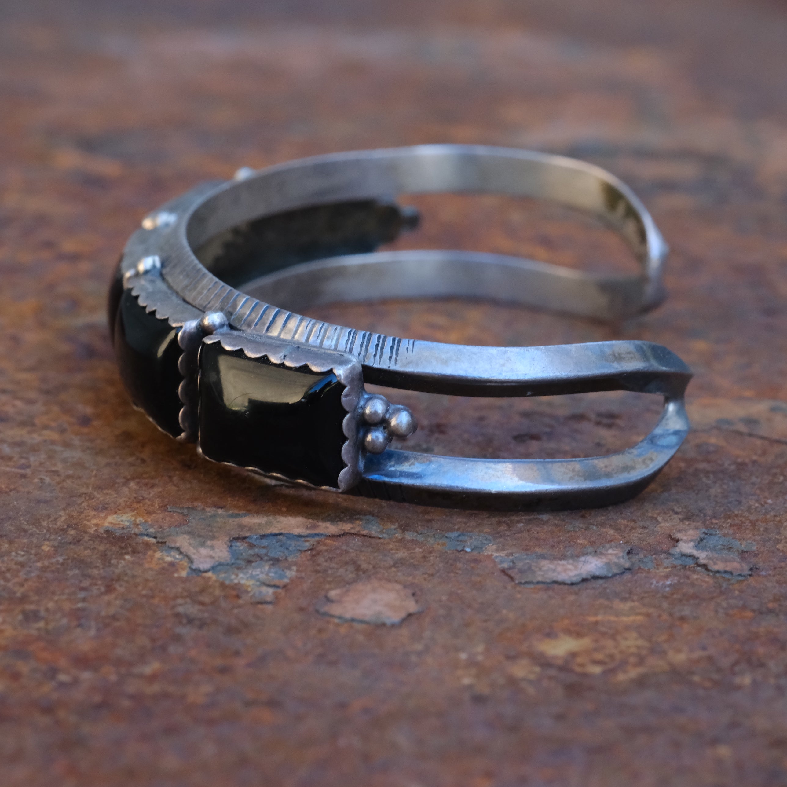 Vintage Sterling 5-Stone Onyx Cuff
