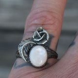 Vintage Sterling Mother Of Pearl Feather Ring 7.25