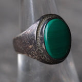 Vintage Sterling Malachite Signet Ring 7.25