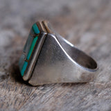 Vintage Sterling Turquoise Fish Scale Inlay Ring 10