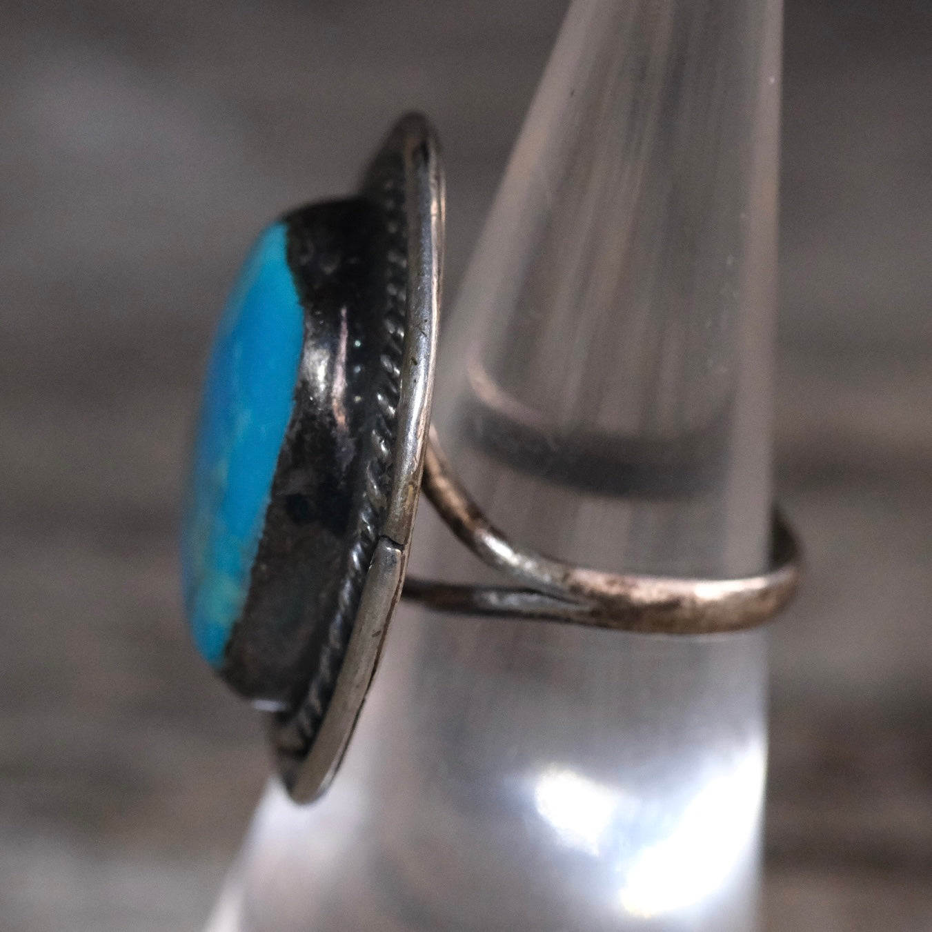 Vintage Sterling Turquoise Roper Ring 6