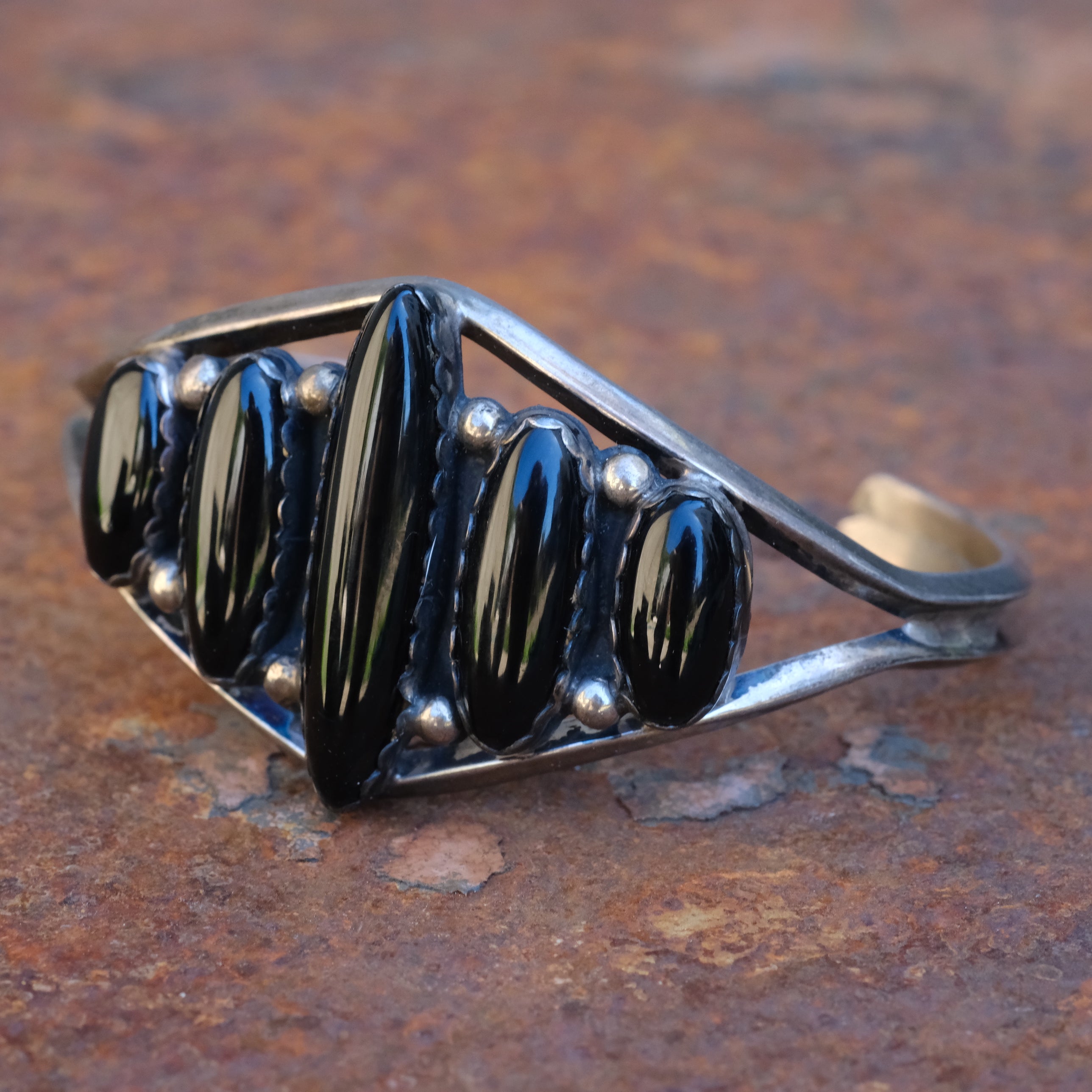 Vintage Sterling 5-Stone Onyx Cuff