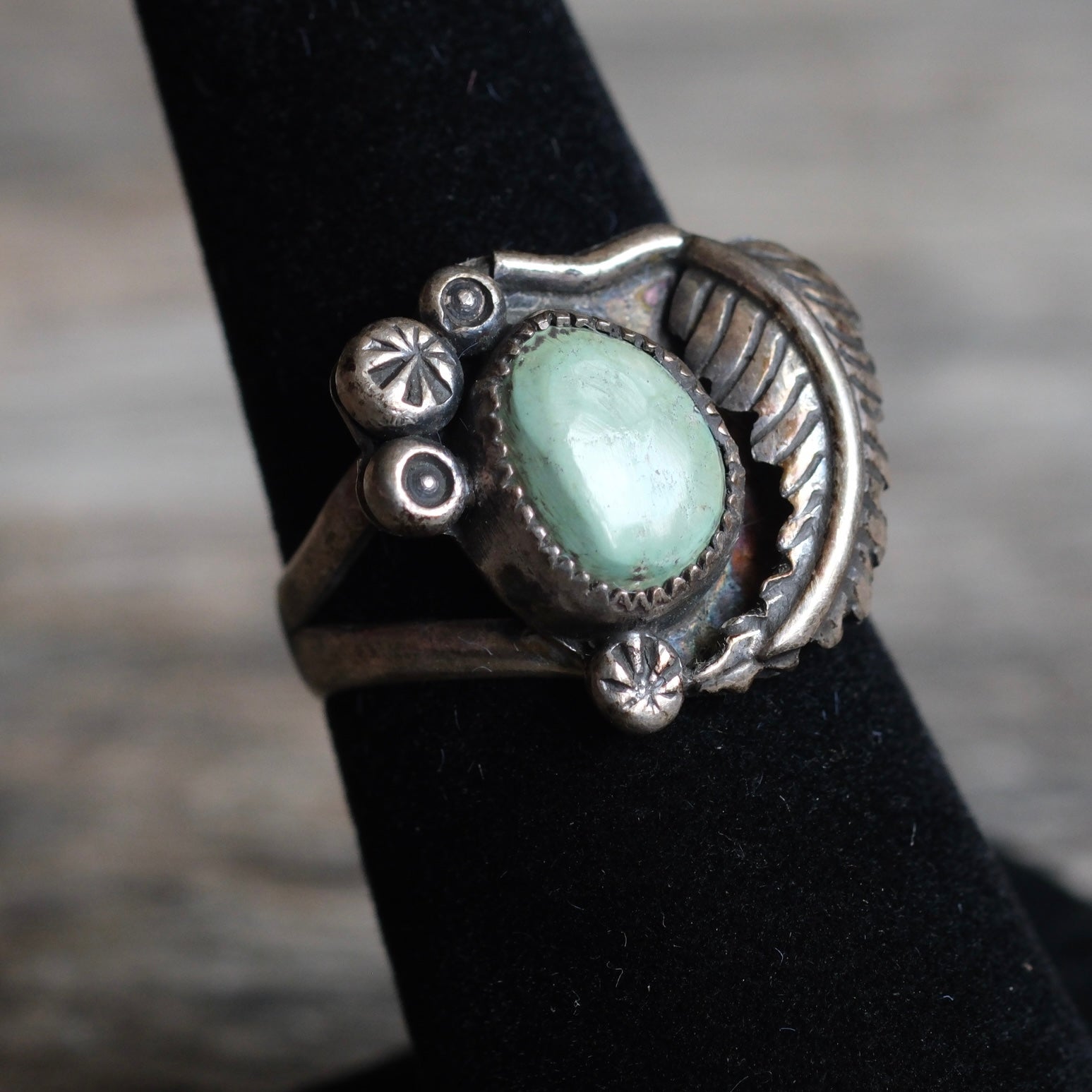 Vintage Sterling Turquoise Feather Ring 6.5