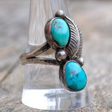Vintage Sterling 2-Stone Turquoise Feather Ring 10.25