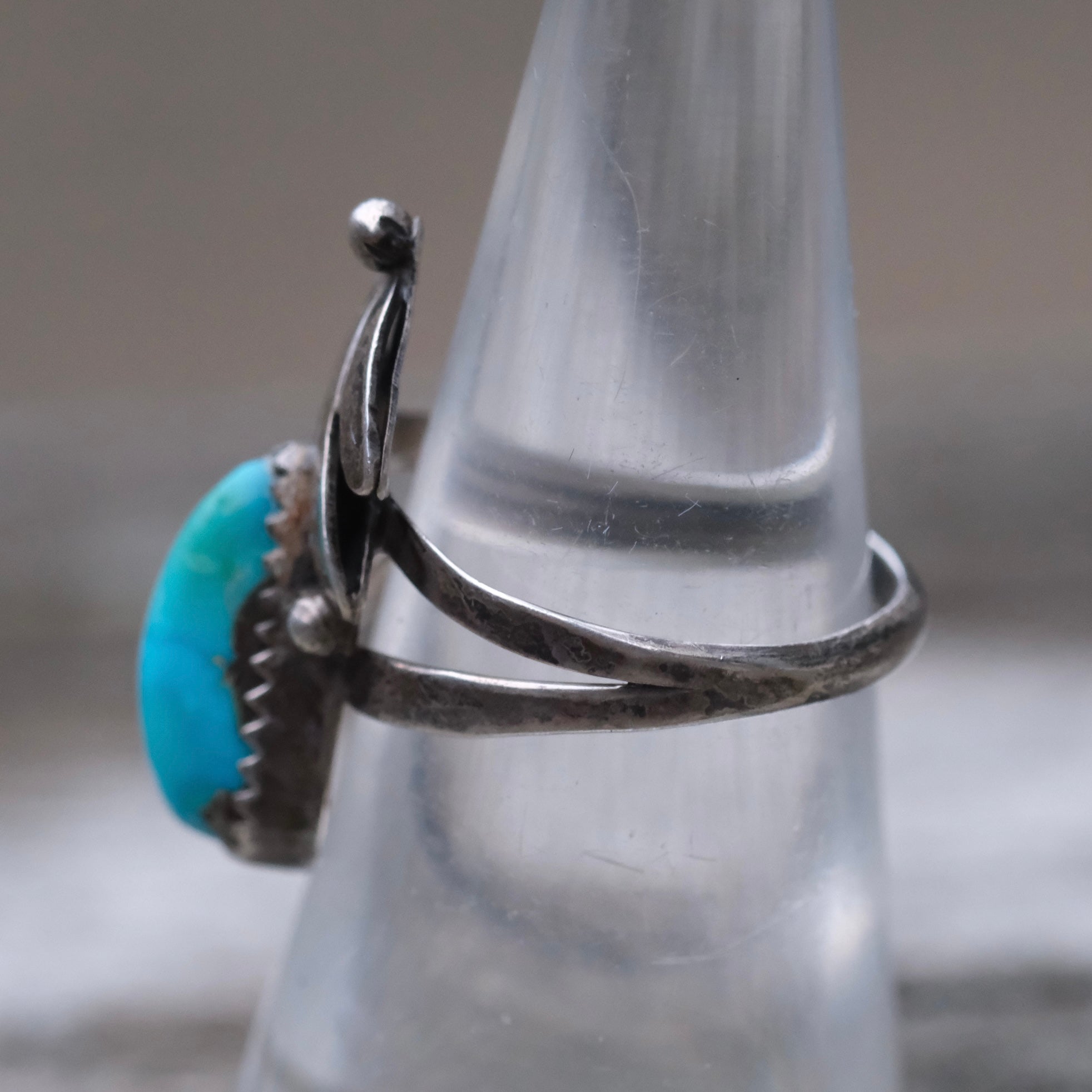 Vintage Sterling Turquoise Feather Ring 7.25