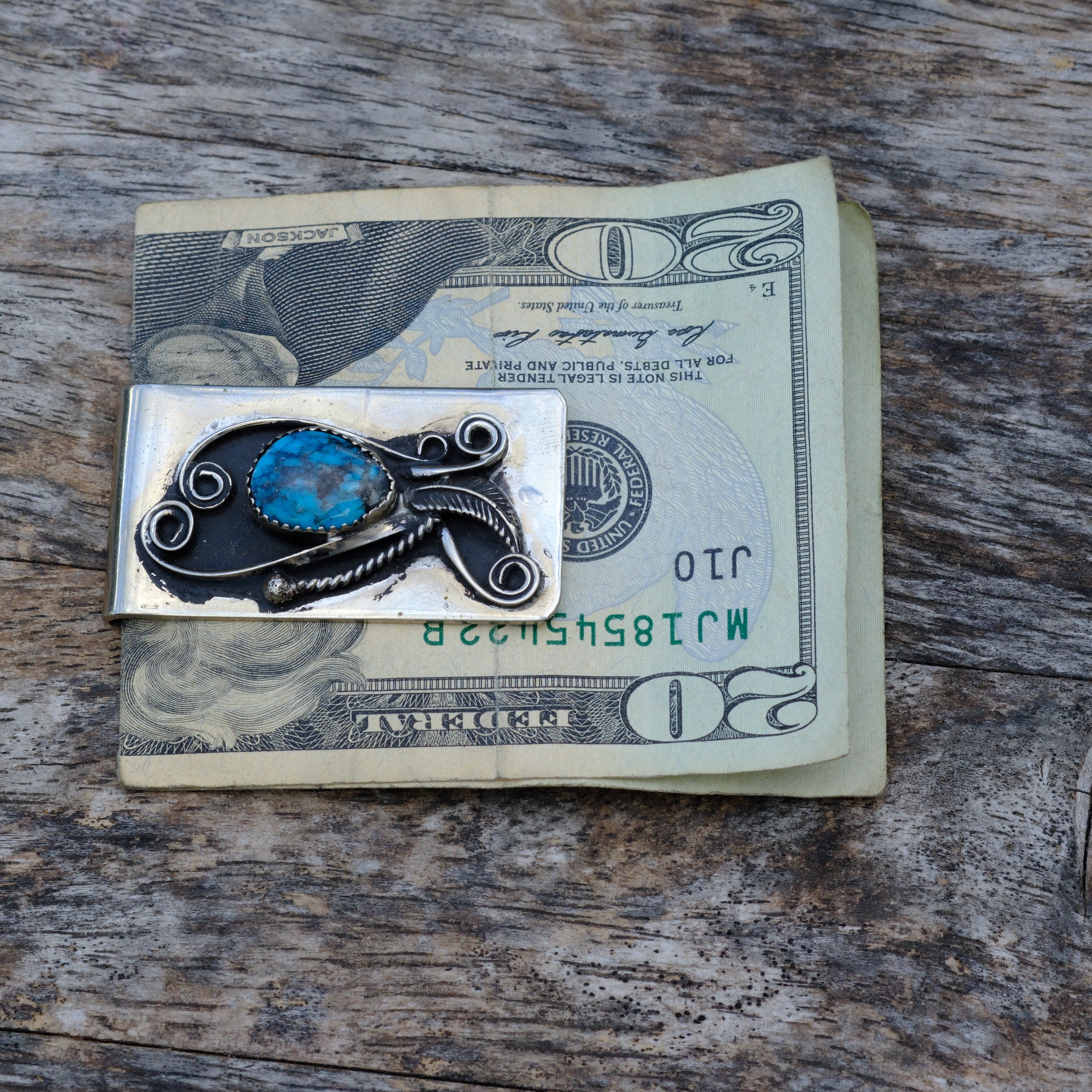 Vintage Turquoise Feather Money Clip