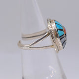 Vintage Sterling Mutlistone Inlay Zuni Sunface Ring 5