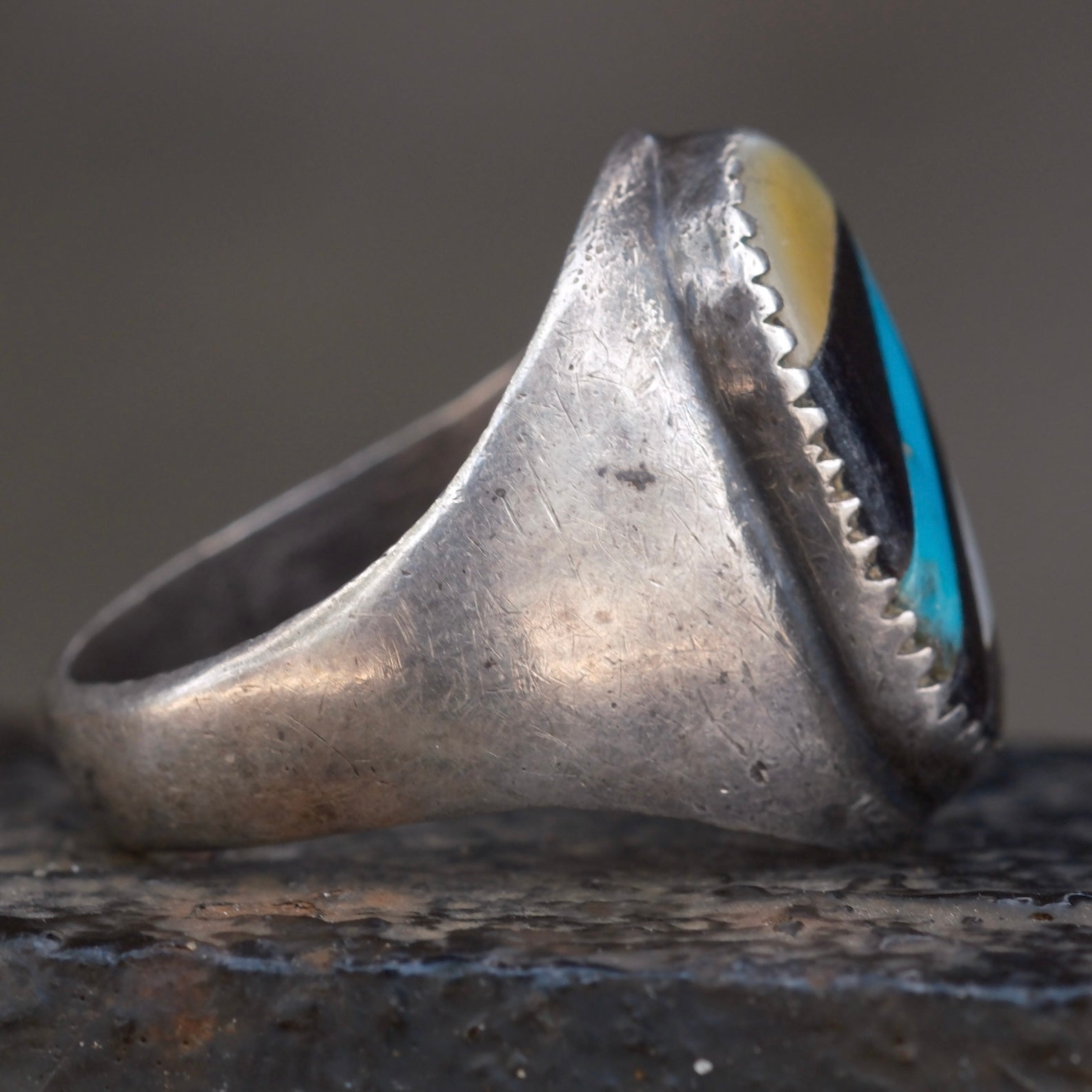 Vintage Sterling Multistone Inlay Ring 10