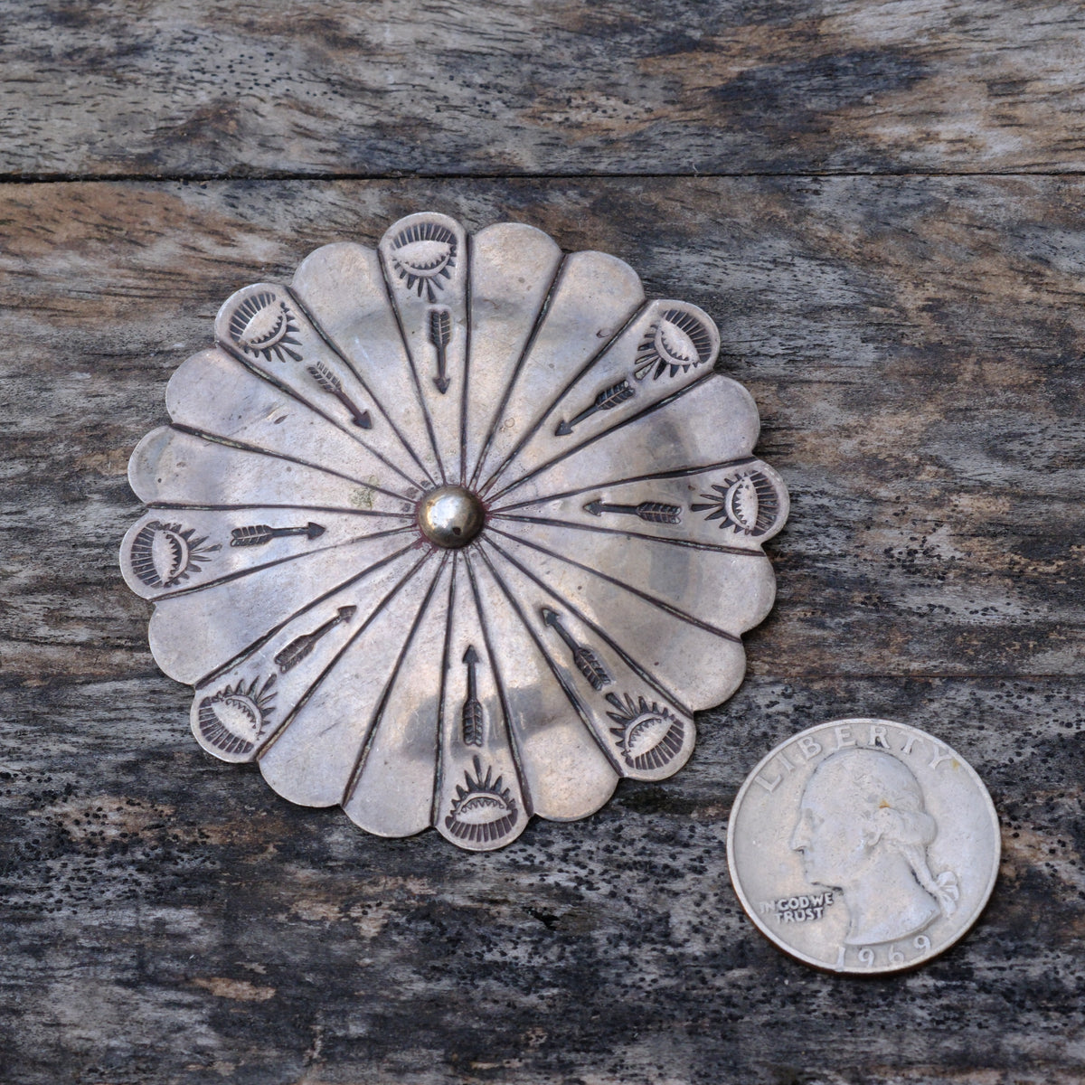 HUGE Vintage Sterling Stamped Concho Pin