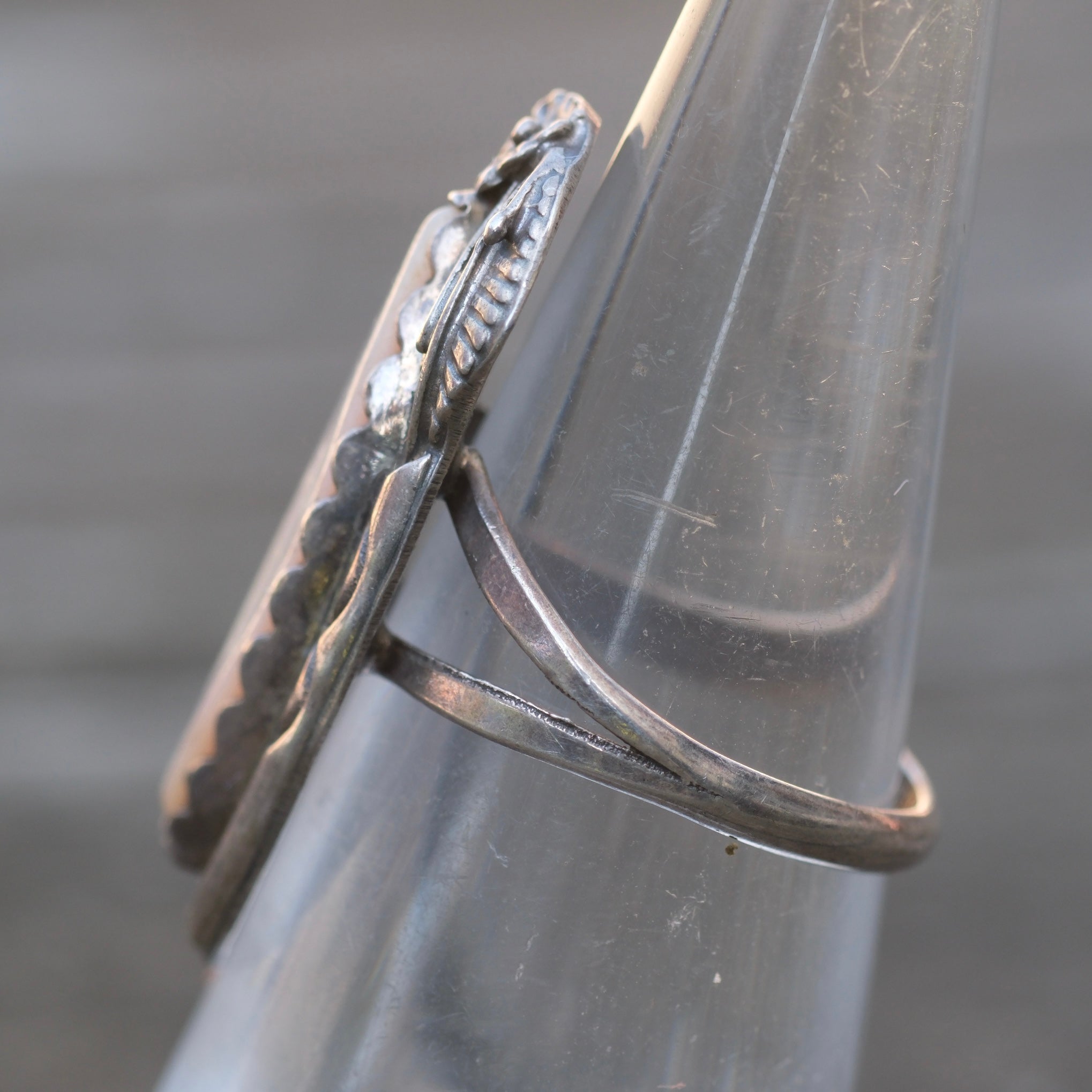 Vintage Sterling Mother Of Pearl Feather Ring 5.75