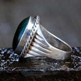 Vintage Sterling Green Jasper Ribbed Band Ring 11.5