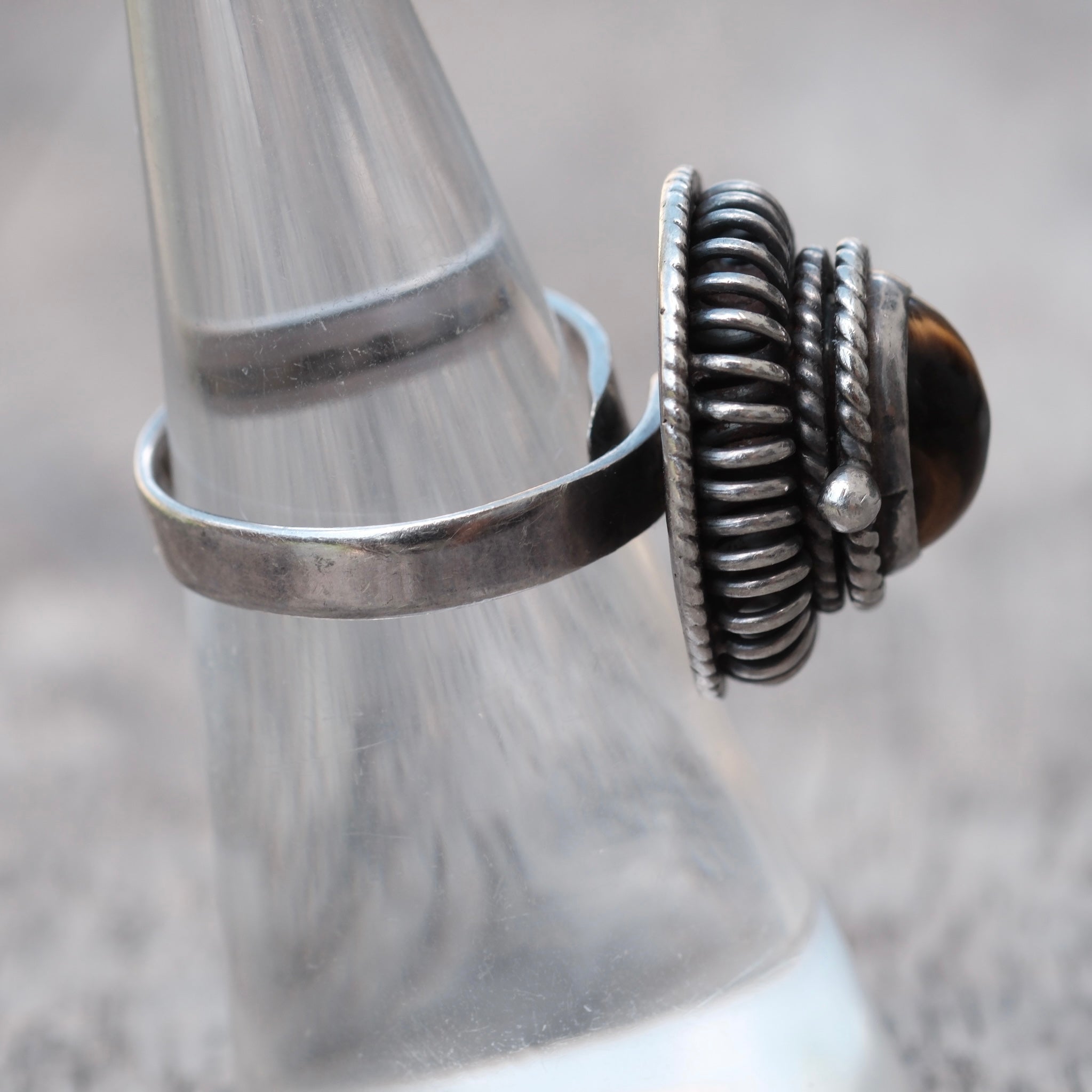 Vintage Sterling Tigers Eye Poison Ring 7