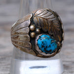 Vintage Sterling Turquoise Turquoise Feather Ring 10.75