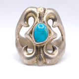 Vintage Sterling Turquoise Sandcast Ring 9.25