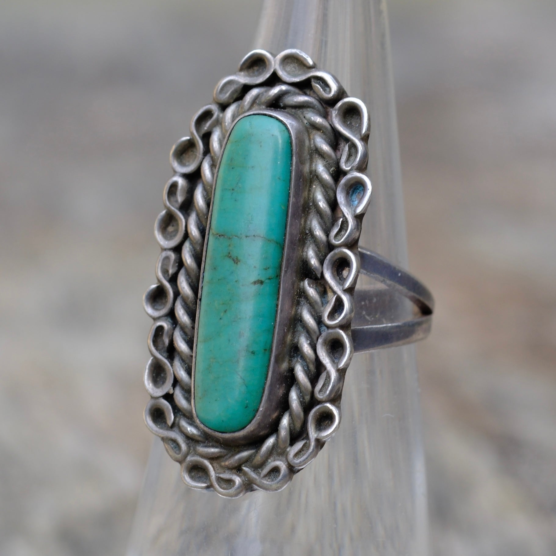 Vintage Sterling Turquoise Florette Ring 5