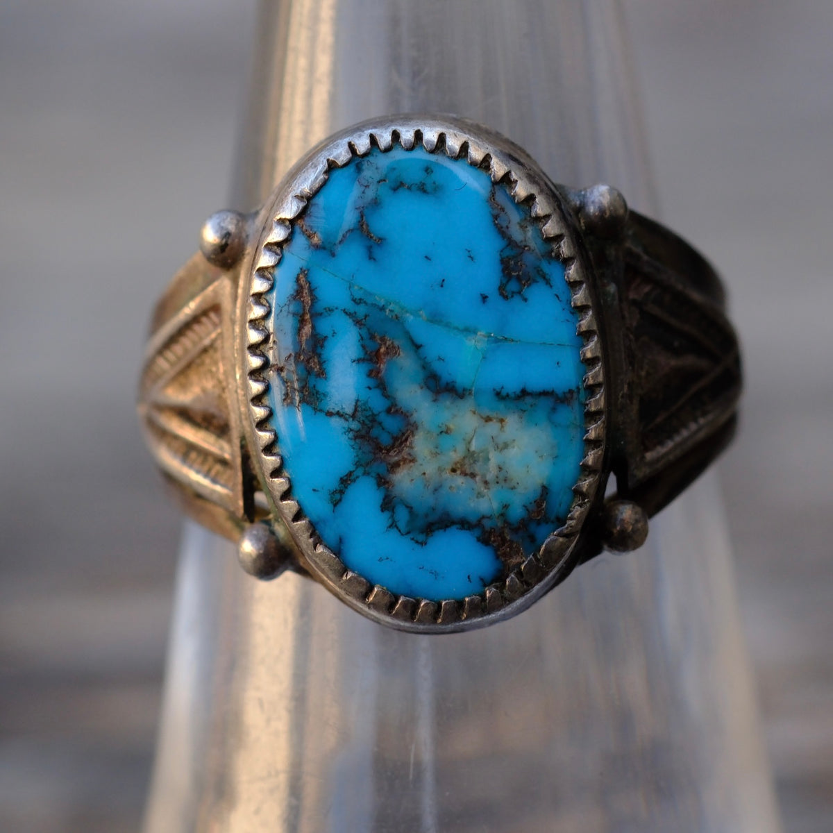 Vintage Sterling Turquoise Stamped Band Ring 6.5
