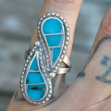 Vintage Sterling Turquoise Inlay Ring 6.75