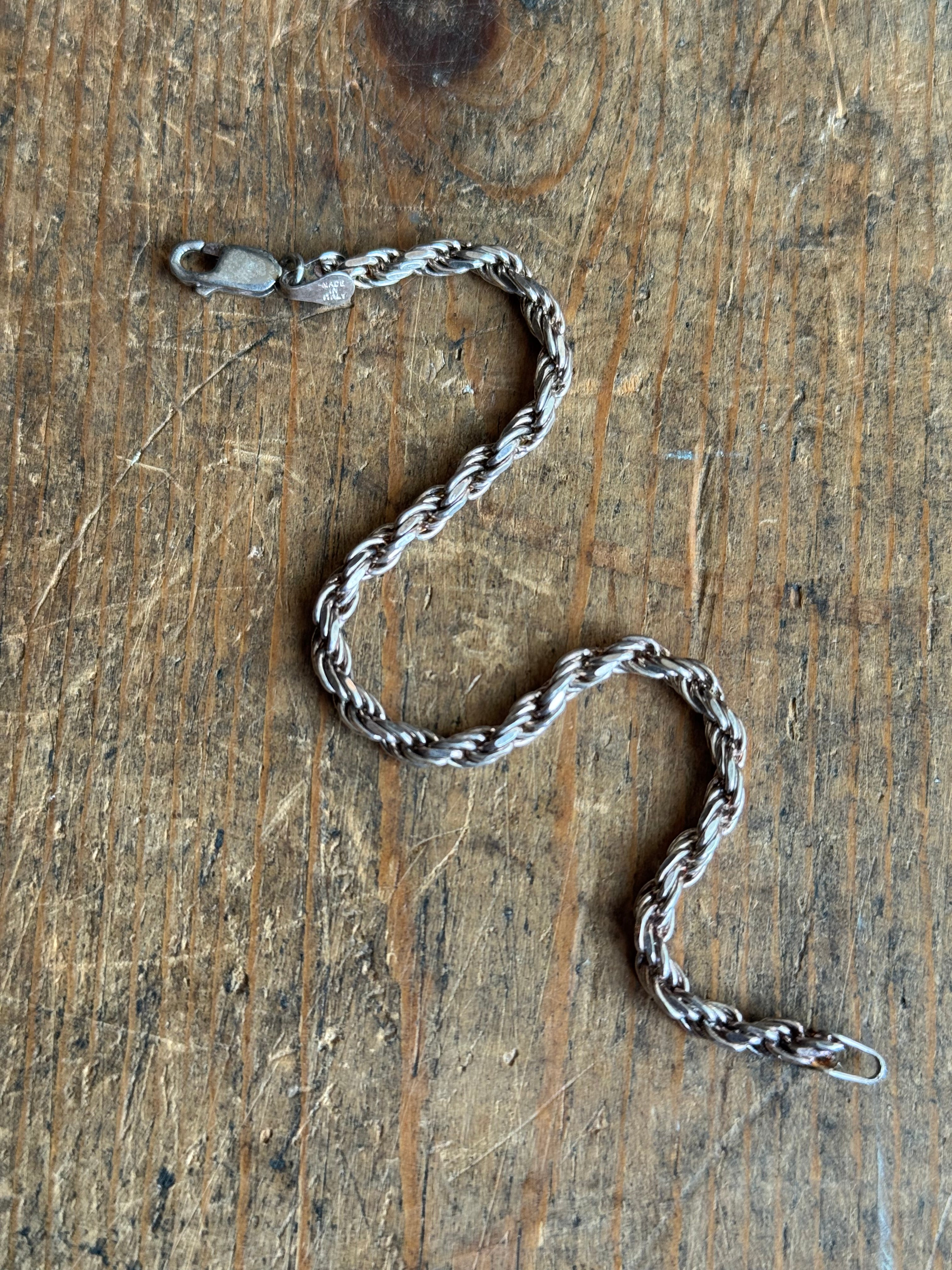 Vintage Sterling Silver 7” Rope Chain Bracelet