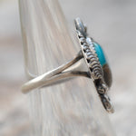 Vintage Sterling Turquoise Feather Ring 6.25
