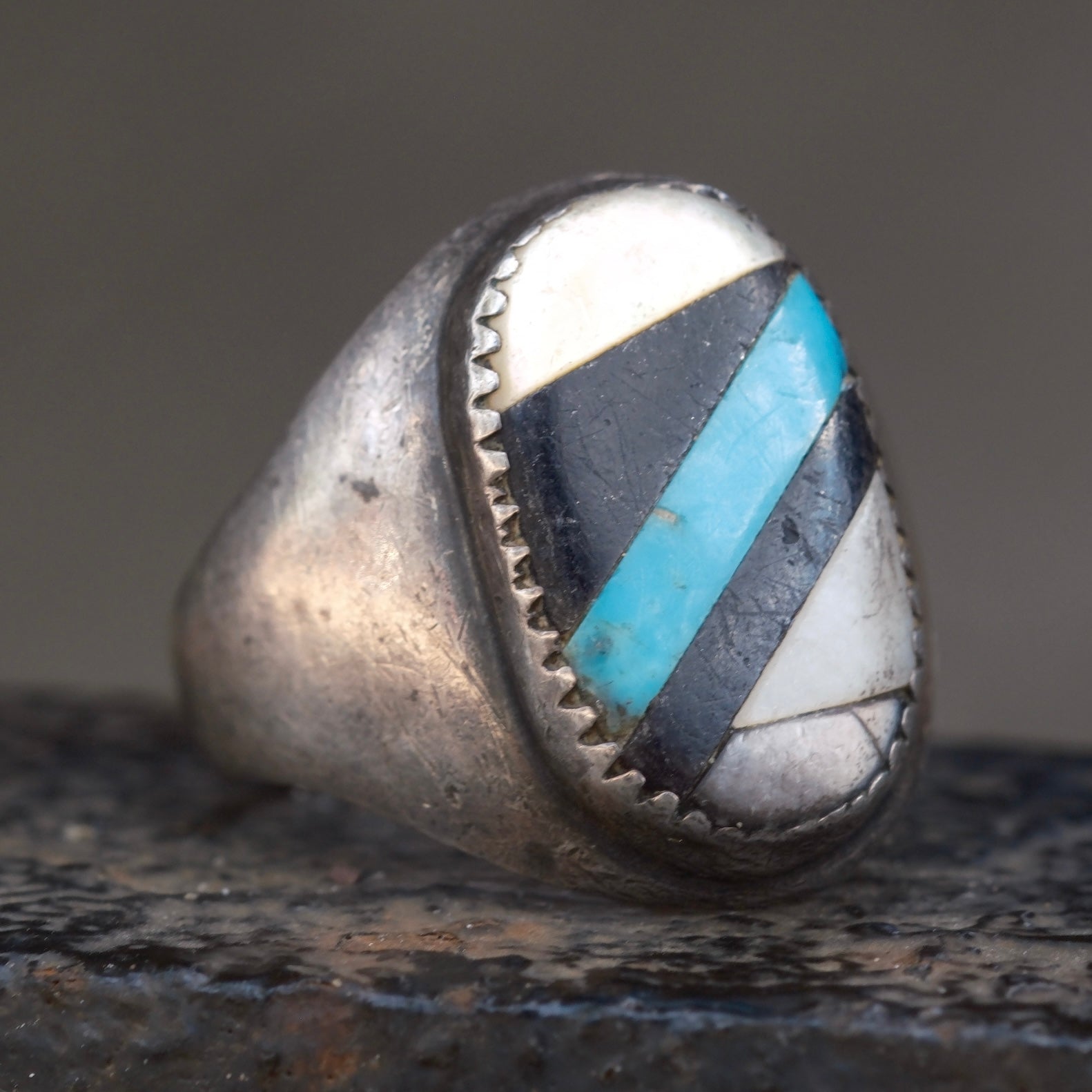 Vintage Sterling Multistone Inlay Ring 10