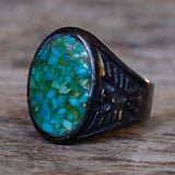 Vintage Sterling Turquoise Chip Inlay Thunderbird Ring 10