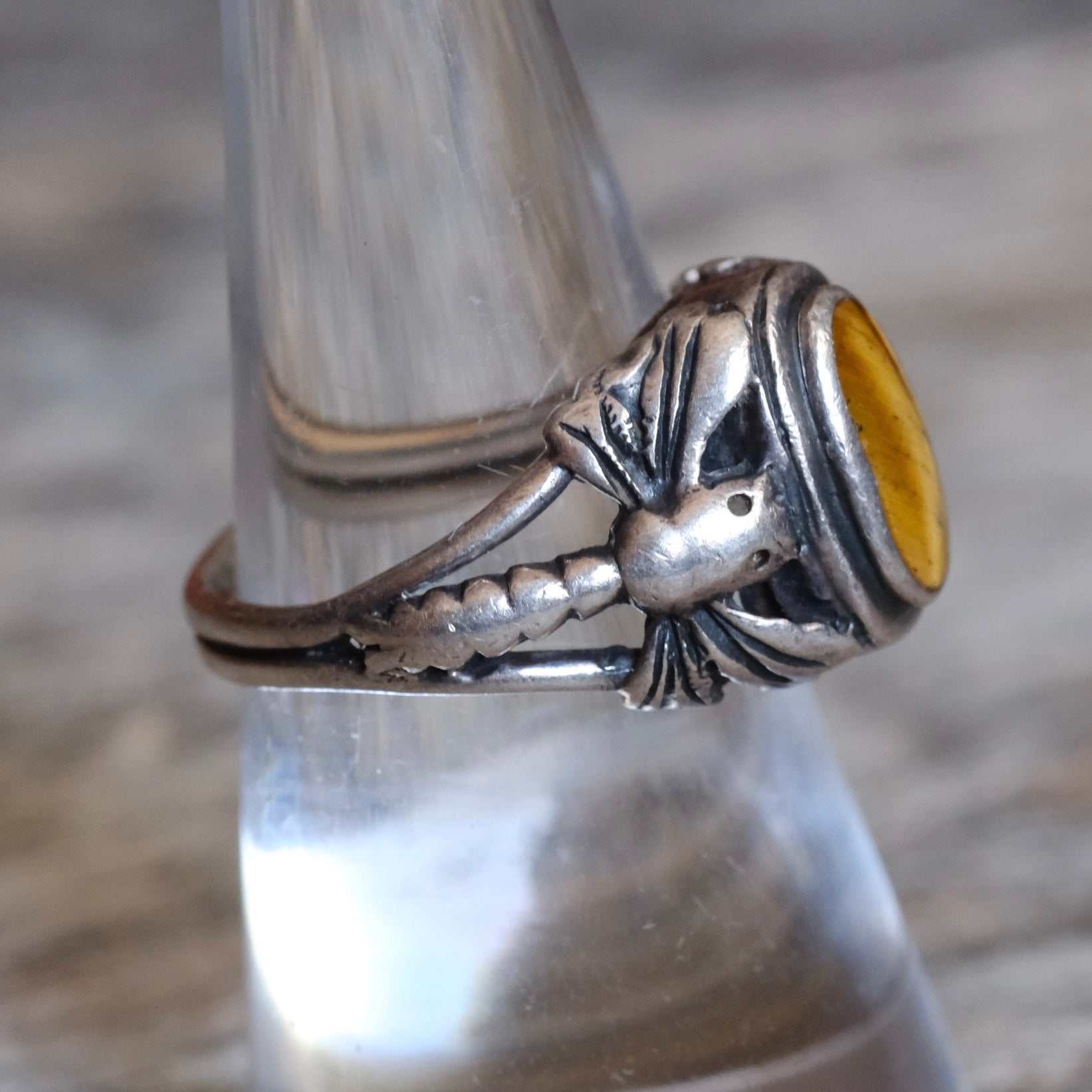 Vintage Sterling Tigers Eye Dragon Fly Ring 6.75