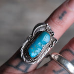 Vintage Sterling Turquoise Feather Ring 6.25