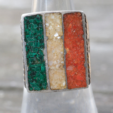Vintage Sterling Crushed Inlay Stamped Band Ring 7