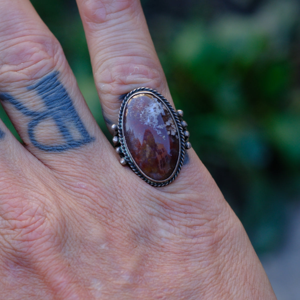 Vintage Sterling Jasper Ring 4.5