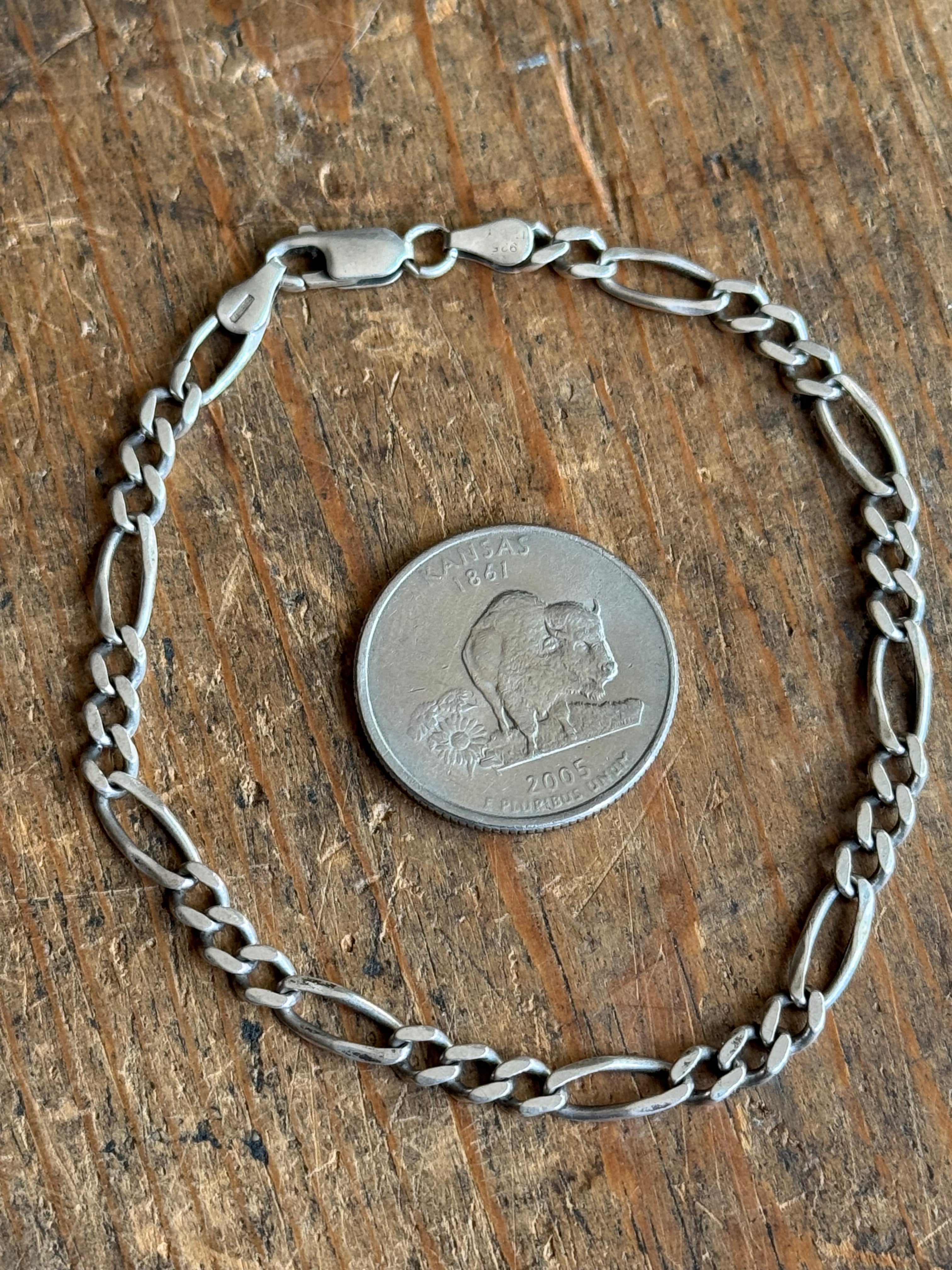 Vintage Sterling Silver 7.75” Figaro Chain Bracelet