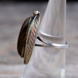 Vintage Sterling Tigers Eye Feather Ring 5.5