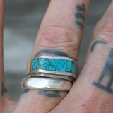 Vintage Sterling Turquoise Inlay Band 9.5