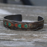 Vintage Sterling Turquoise and Coral Stamped Cuff