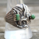 Vintage Sterling Turquoise Eagle Ring 10.5
