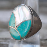 Vintage Sterling Turquoise and Mother Of Pearl Inlay Ring 9.25