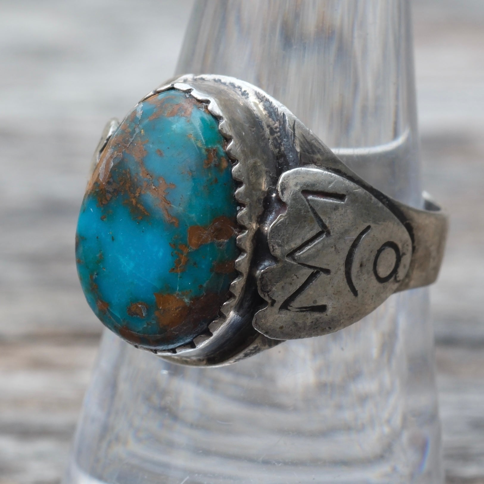 Vintage Sterling Turquoise Stamped Band Ring 6.25