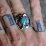 Vintage Sterling Turquoise Sandcast Ring 8.75